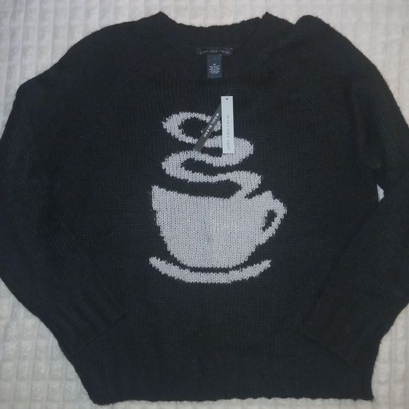 Joan Vass Black Sweater with Coffee Cup Design - Picture 1 of 3